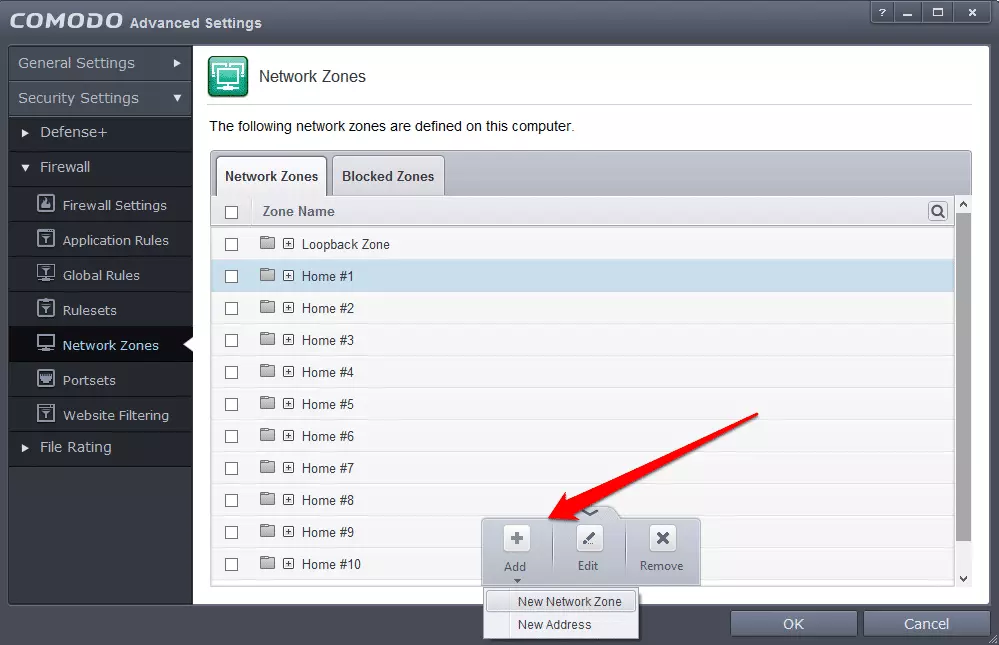 advanced settings in the comodo firewall