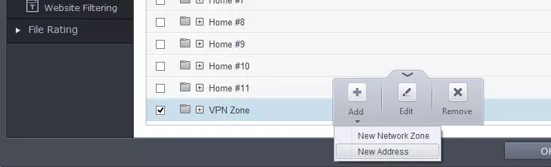 selecting the new zone network and adding a new address