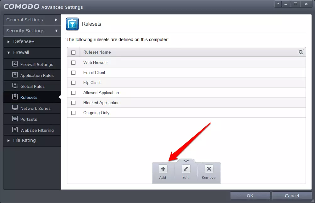 comodo rule sheet creating a set of rules for the computer