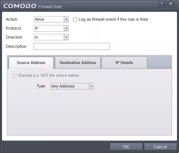 firewall rule source address type dropdown box