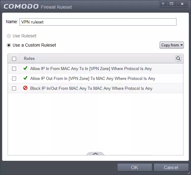 use a custom rule sheet option ticked with three rules