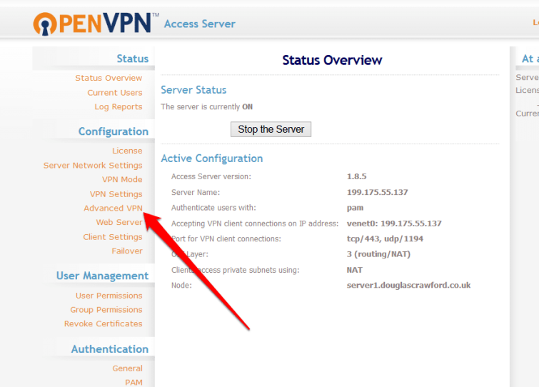 how to change openvpn access server port