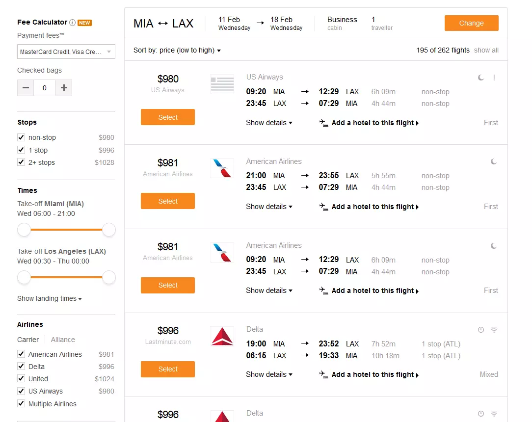 Flights business UK Kayak