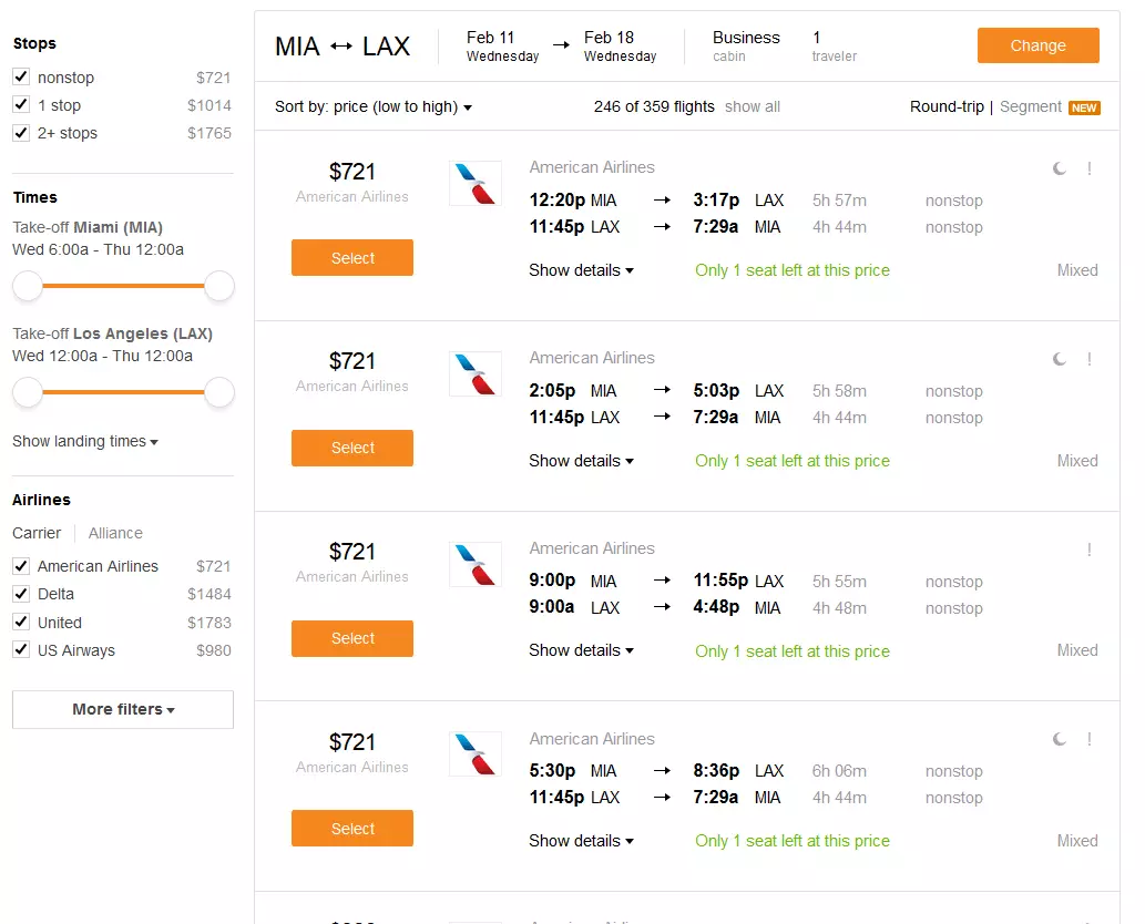 Flights business US Kayak