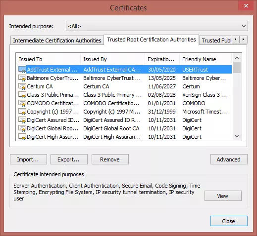 IE root certs