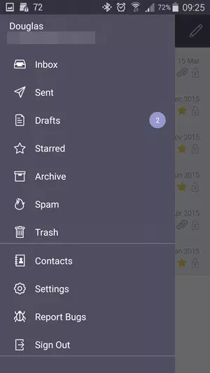 ProtonMail mobile menu
