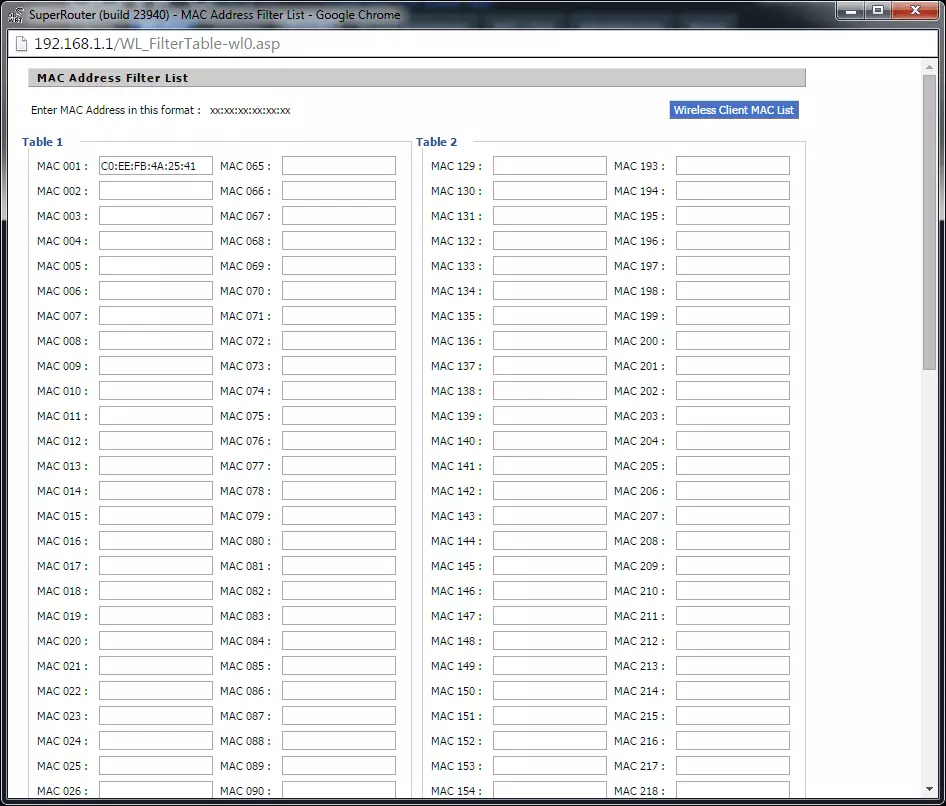 MAC Address Filter List