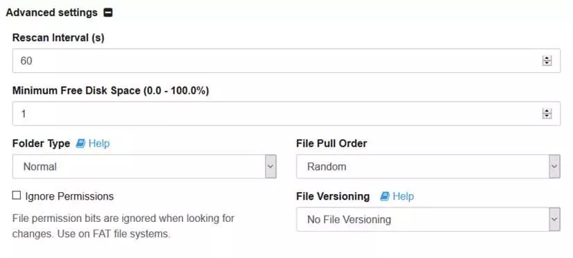 Sycthing advanced folder settings