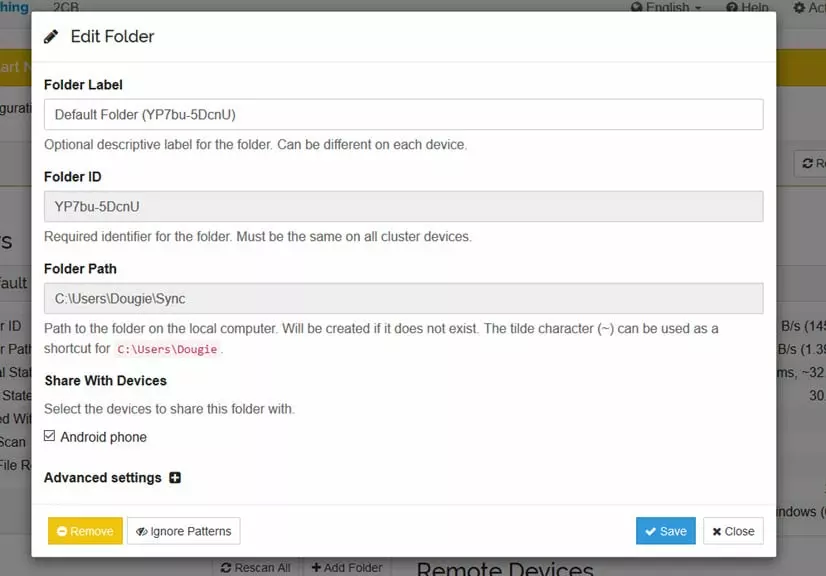 Syncthing PC create new folder