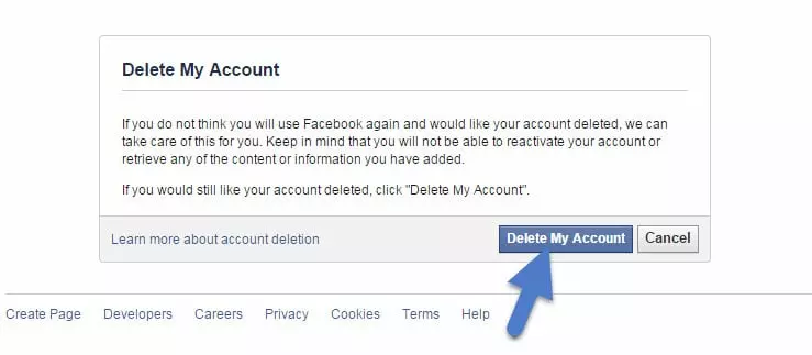 delete facebook account