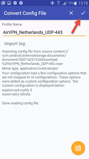 Android Ovpn confirm config files