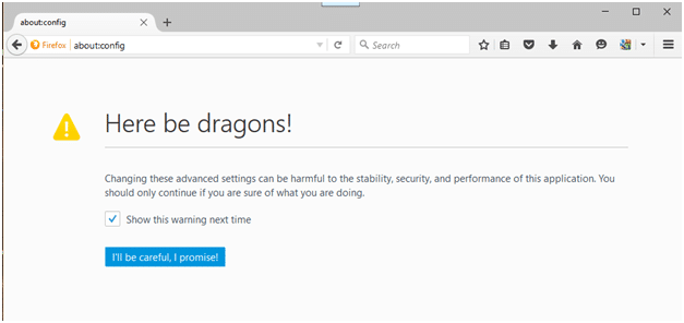 The Firefox configuration warning message