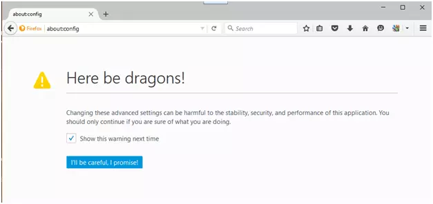 The Firefox configuration warning message