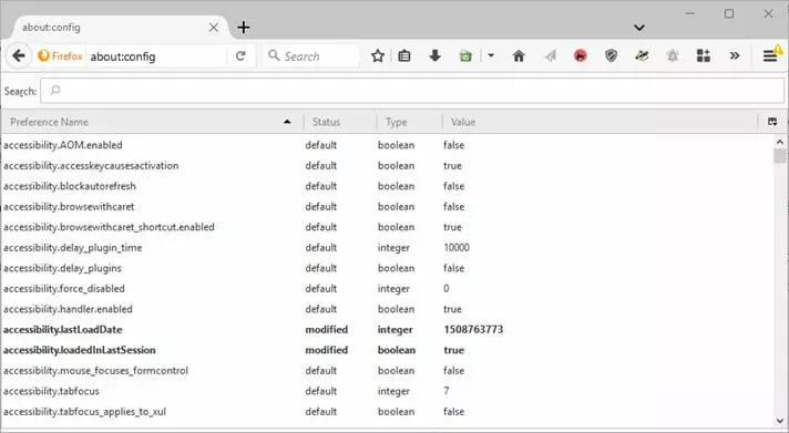 Firefox about:config example