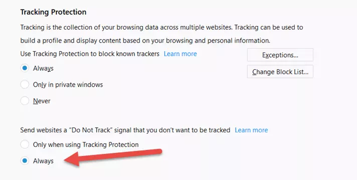 Firefox Do Not Track