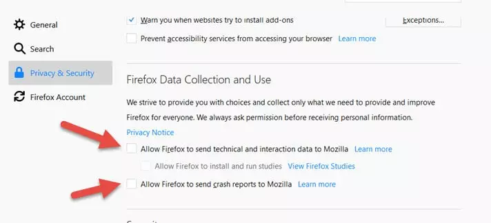 Firefox Data Collection - Disable Telemetry