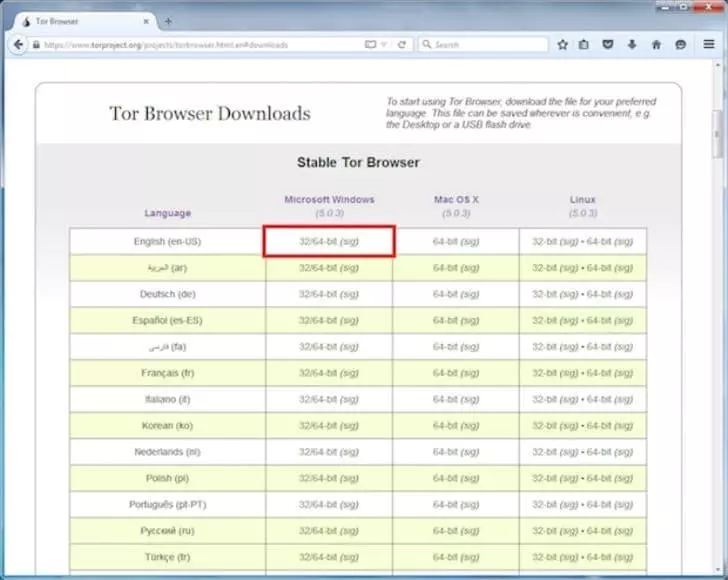 Tor Browser Download Options