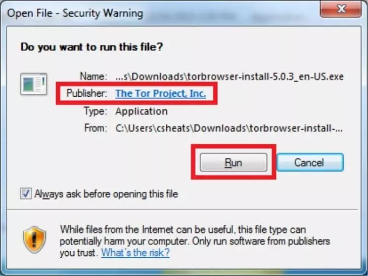 Tor Browser Run Prompt