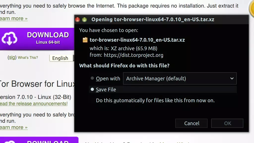 Tor Browser Linux Save File