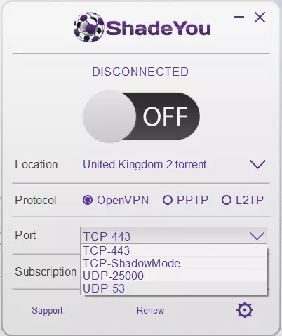 ShadeYou port selection ShadeYou port selection