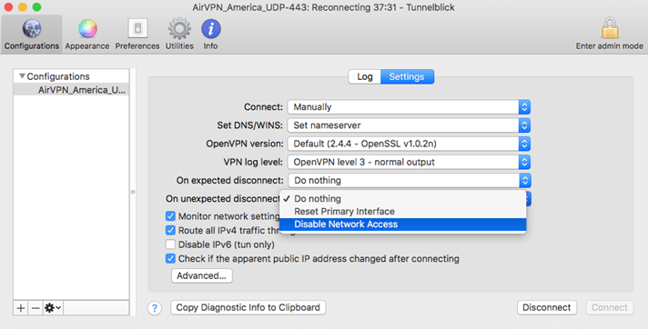 tunnelblick vpn address changes