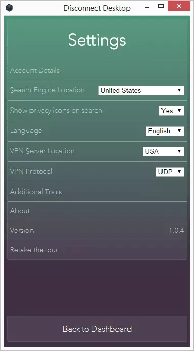 Disconnect app settings