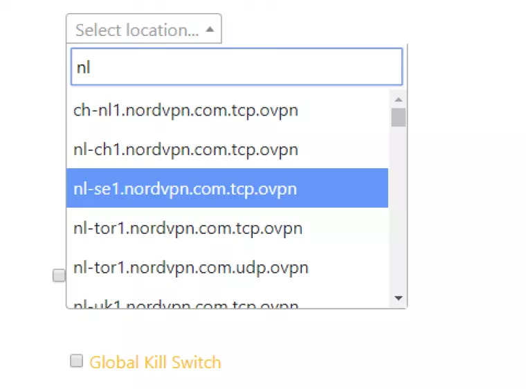 Flashrouters VPN location selector