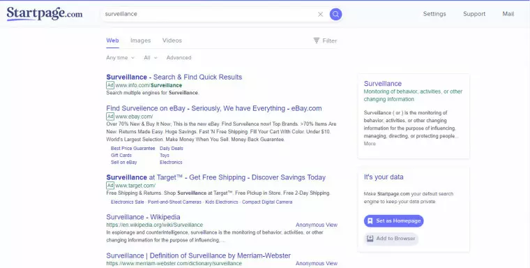 Start page search engine