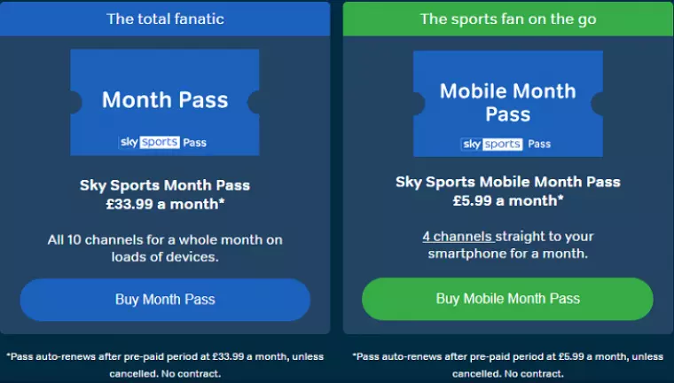 Sky month pass interface