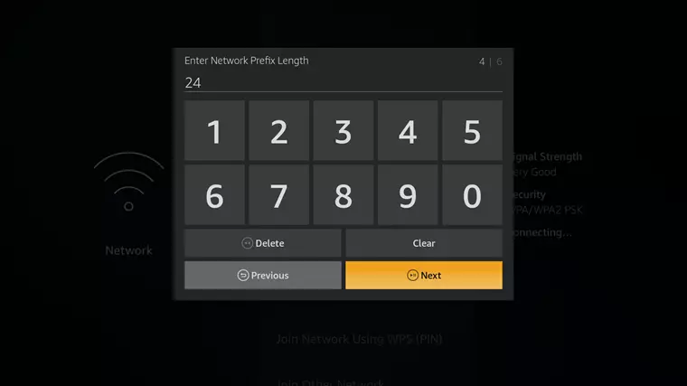enter network prefix length on firestick