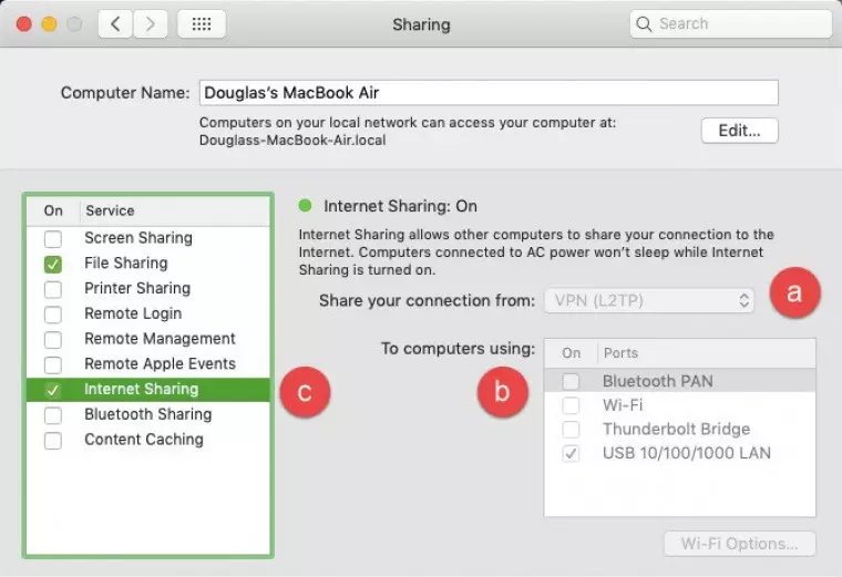 Macbook air internet sharing