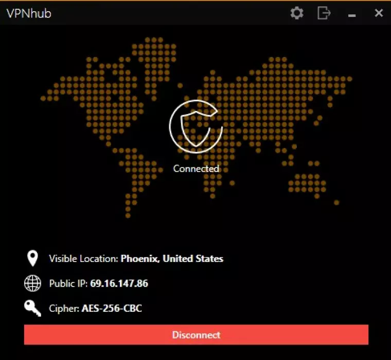 what the VPNhub client looks like