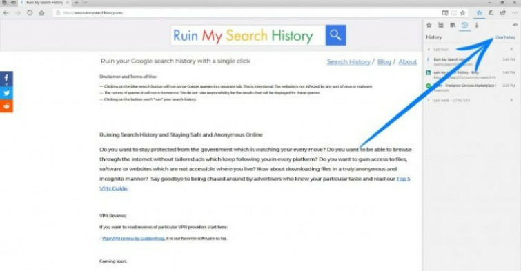 click on clear history when the options show up