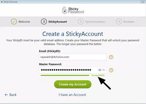 create sticky password log in details