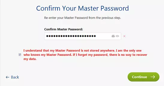 confirm a master password