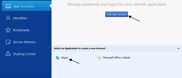 add app account to sticky password