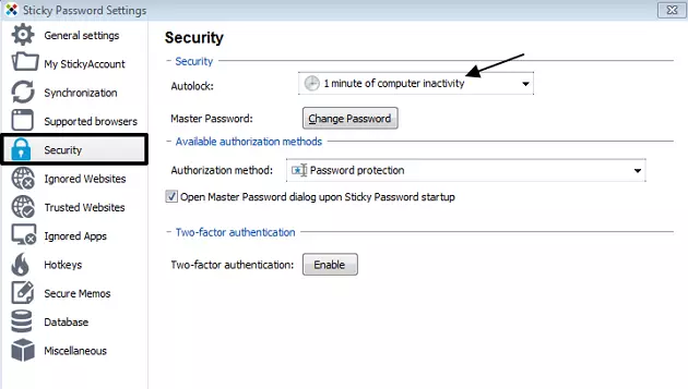 sticky password security tab