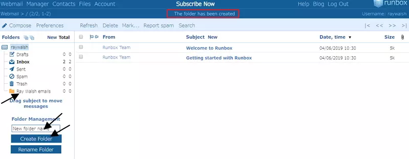 creating folders in runbox client