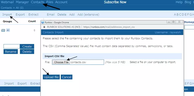importing a file to runbox