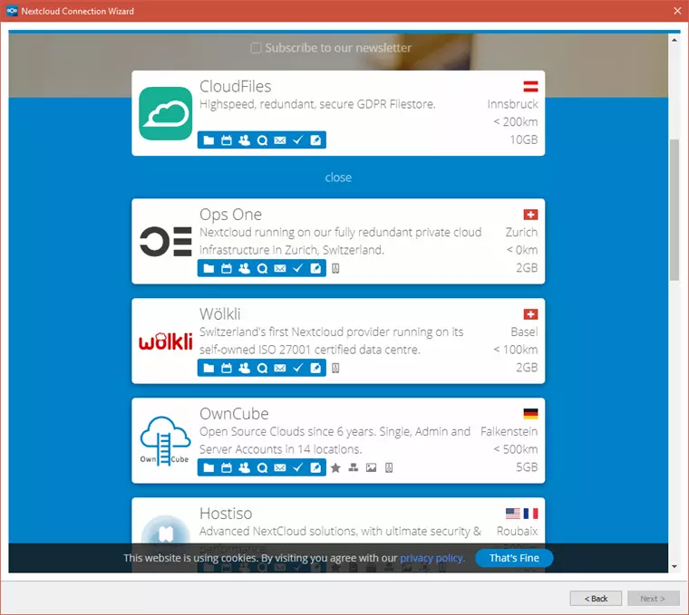 Choosing a service to connect next cloud to