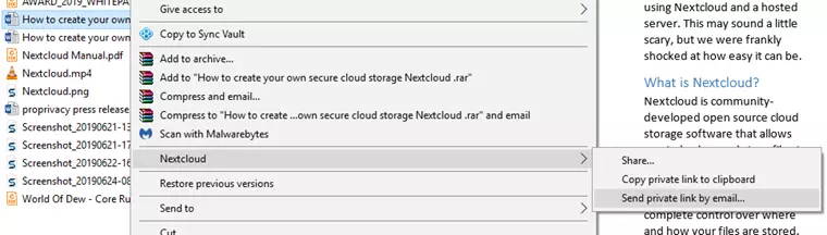 sharing files with a right click