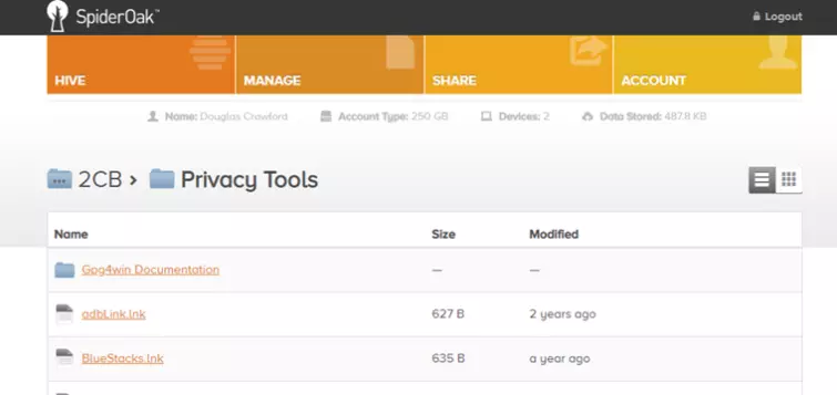 Spider Oak One in Browser