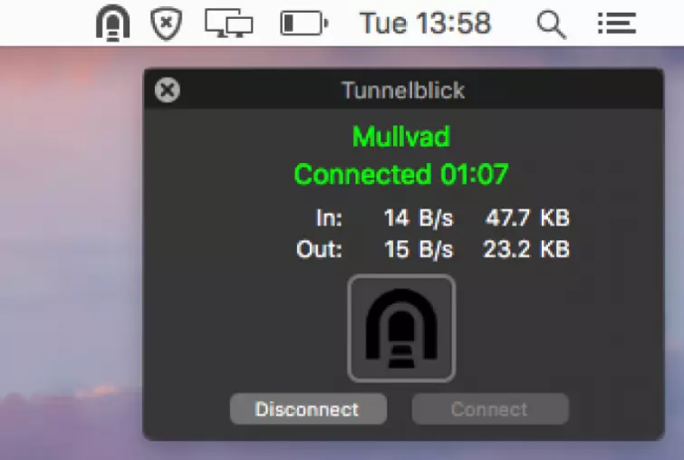 tunnelblick icon showing it is connected
