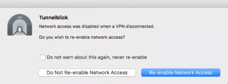 re-enable network access tunnelblick