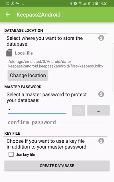 keepass2android master password