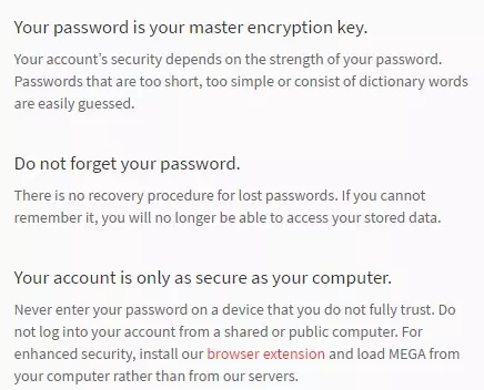 Mega Cloud password master key
