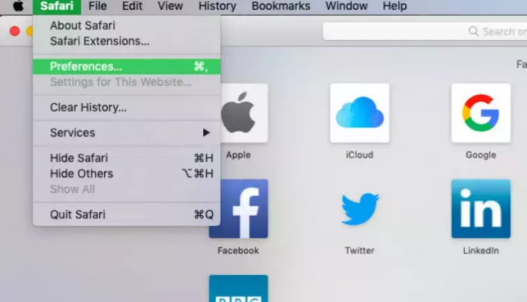 click safari and preferences
