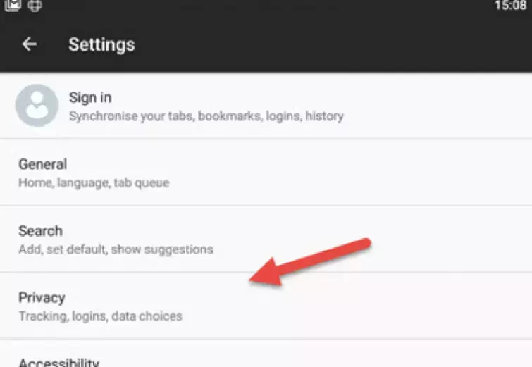 click privacy on the dropdown