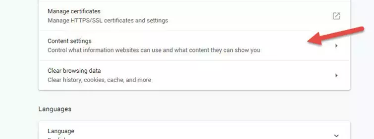 click content settings