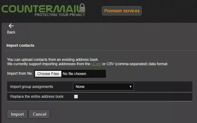 countermail import contacts